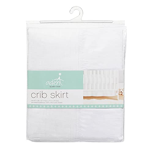aden + anais Classic Crib Skirt, 100% Cotton Muslin, Super Soft, Tailored Fit, White