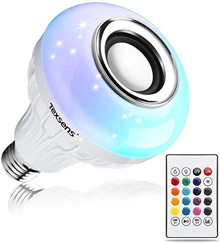 Texsens Bluetooth Smart Light Bulb Speaker Generation II with Updated Remote Control – New Function of Light Flashing as Music Goes
