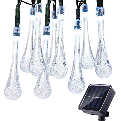 Icicle Solar String Lights, 24.6ft Solar Outdoor Lights with 40 Waterproof LED, 8 Modes Waterdrop Decoration Lights for Garden, Patio, Lawn, Gazebo, Fence, Wedding, Holiday, Party (White)