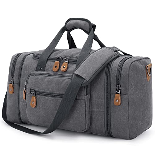 Canvas Duffle Bag for Travel 50L Duffel Overnight Weekender Bag (Gray)