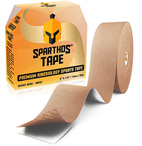 Sparthos Kinesiology Tape – Bulk Large Jumbo – Free Kinesio Taping Guide! – Support for Pro Athletic Sports and Recovery – Rocktape Waterproof Tex Rock Gold Tapes – Uncut 115 ft Roll (Beige)