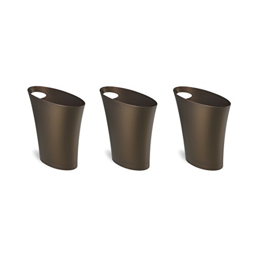 Umbra Skinny Sleek & Stylish Bathroom Trash, Small Garbage Can Wastebasket for Narrow Spaces at Home or Office, 2 Gallon Capacity, Bronze, 3-Pack