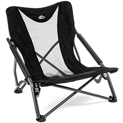 Cascade Mountain Tech Camping Chair – Low Profile Folding Chair for Camping, Beach, Picnic, Barbeques, Sporting Event with Carry Bag , Black