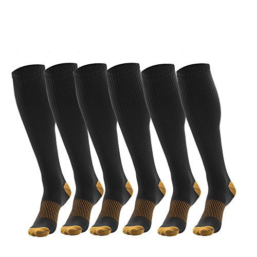 MCNICK & COMPANY Men’s Copper Compression Sock (3 Pairs, Black) — Knee-High Length to Support Blood Circulation — Copper Infused for Health