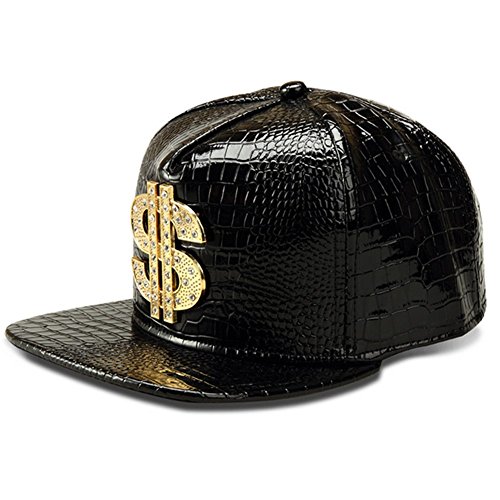FuZhiBang NYU14 The New Crocodile Baseball caps Alloy Dollar Flat-Brimmed hat Hip-hop hat (Black)