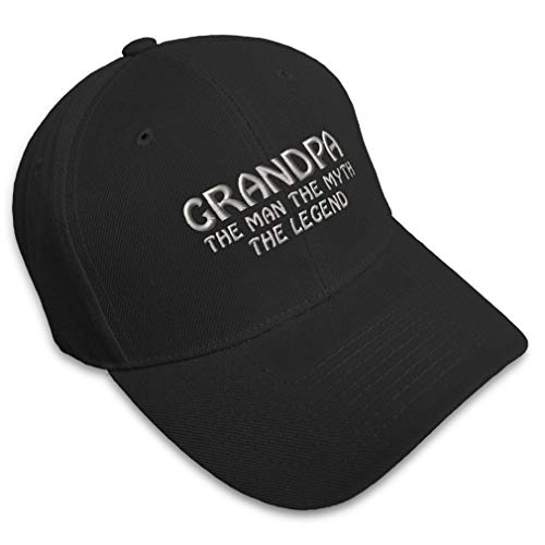 Baseball Cap Grandpa Man, Myth, Legend Embroidery Family & Friends Grandfather Acrylic Hats for Men Women Strap Closure Black Design Only