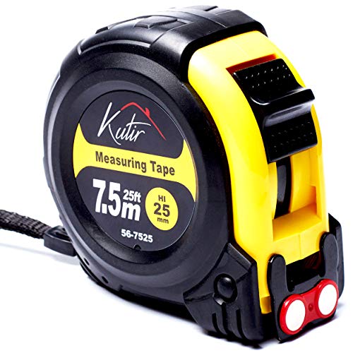 25 Foot Tape Measure by Kutir – Easy to Read, Both Side Dual Ruler, Magnetic Hook, Shock Absorbent Solid Rubber Case Measuring Tape