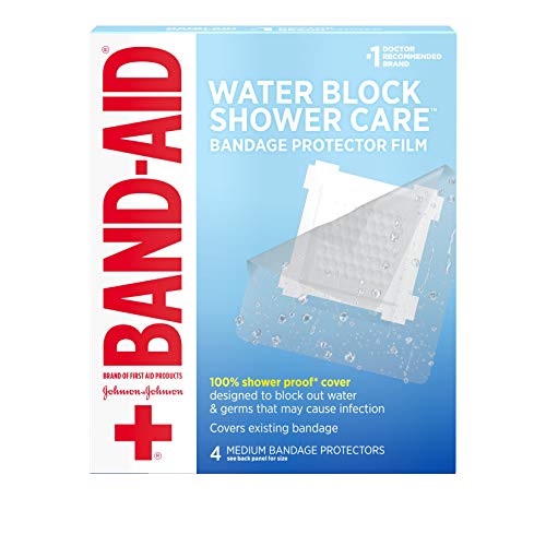 Band-Aid Brand First Aid Water Block Shower Care Clear Bandage Protector, Medium-Sized, 4 ct