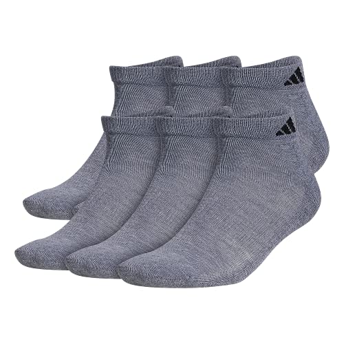 adidas Men’s Athletic Cushioned Low Cut Socks with Arch Compression for a Secure fit (6-Pair), Heather Grey/Black, Large