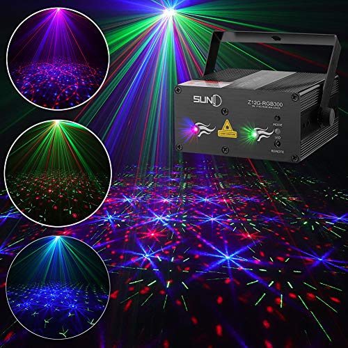 SUNY Stage Lights 12 Gobos in Blue Red Party Light Green Stars Mixed Effect Stage Lighting Party Music Show Projector Remote Control Sound Activated Dance Home Decoration Xmas Holiday DJ Light Show