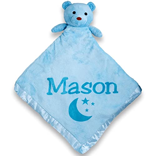 Custom Catch Personalized Teddy Bear Baby Blanket Gift for Boy – Blue