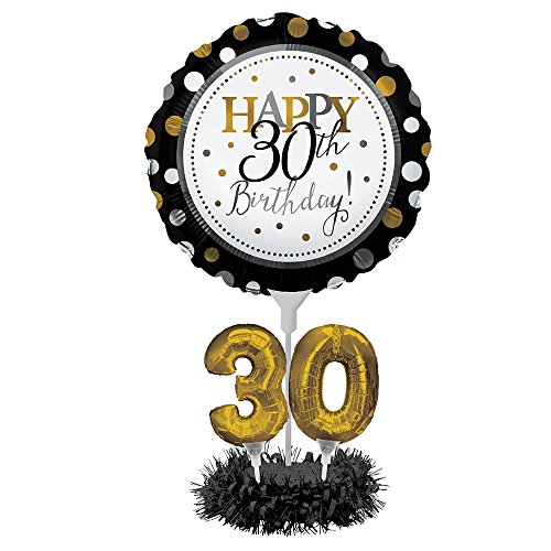 Creative Converting Happy 30th Birthday Balloon Centerpiece Black and Gold for Milestone Birthday – 317305