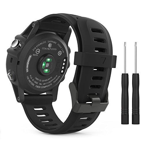 MoKo Band Compatible with Garmin Fenix 3/Fenix 5X, Soft Silicone Replacement Watch Band fit Garmin Fenix 3/Fenix 3 HR/Fenix 5X/5X Plus/D2 Delta PX/Descent Mk1 Smart Watch – Black