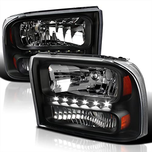 SPEC-D TUNING 1Pc Black Clear Led Headlights Compatible with Ford F250 F350 F450 Super Duty 1999-2004, 2000-2004 Excursion, L+R Pair Head Light Lamp Assembly