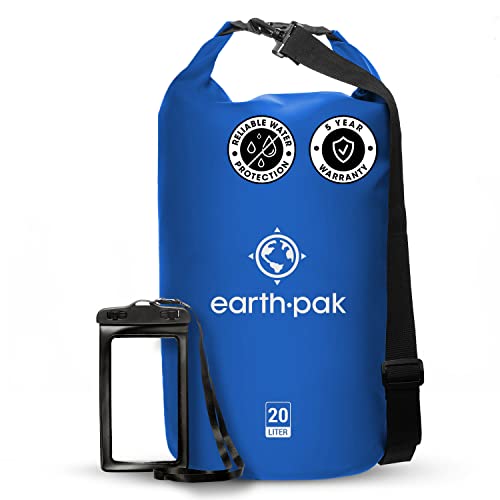 Earth Pak -Waterproof Dry Bag – Roll Top Dry Compression Sack Keeps Gear Dry for Kayaking, Beach, Rafting, Boating, Hiking, Camping and Fishing with Waterproof Phone Case