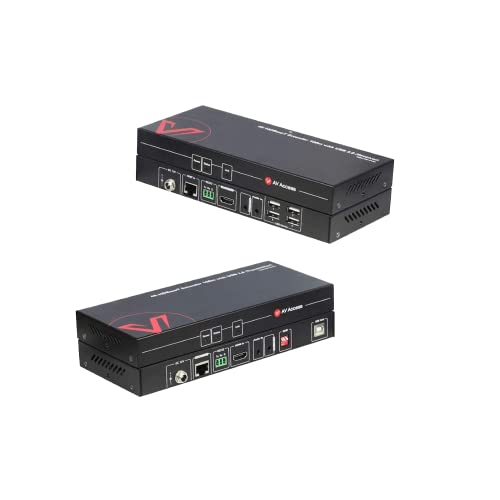 AV Access HDMI USB Extender(HDBaseT) KVM, 100m/330ft 4K 60Hz 1080p 120Hz Over Cat5e/6/6a/7, Keyboard+Mouse+HDMI+USB, 4 Ports USB2.0, No Signal Loss and Latency, RS232, POE, Independent EDID Management