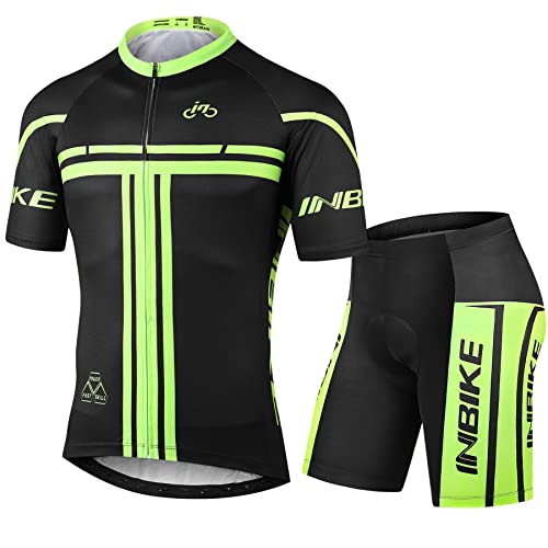 INBIKE Cycling Jersey Mens Set Reflective Breathable Biking Outfit Quick-Dry Short Sleeve Bicycle Jersey with 3D Padded Shorts Medium