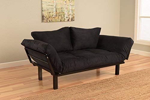 Best Futon Lounger Sit Lounge Sleep Smaller Size Furniture is Perfect for College Dorm Bedroom Studio Apartment Guest Room Covered Patio Porch. Key Kitty Key Chain Included. (Black)