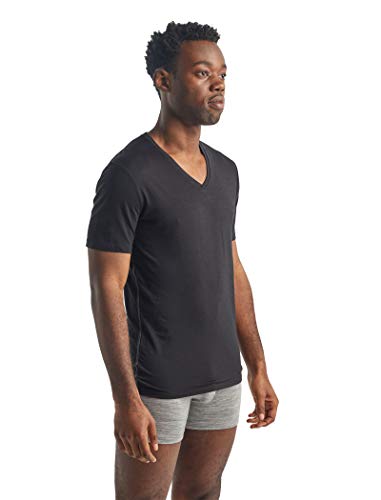 Icebreaker Merino Anatomica T-Shirts for Men, Short Sleeve V-Tee, Merino Wool Base Layer – Lightweight, Durable Thermal Shirts for Skiing, Hiking – Cold Weather Men’s Essentials, Black, Small