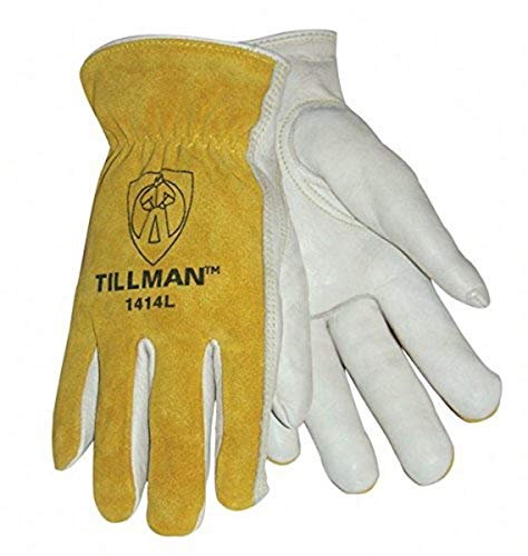 Tillman 1414M 1414 Unlined Cowhide Leather Drivers Glove, Cowhide Leather, Medium, White/Yellow (Pack of 12)
