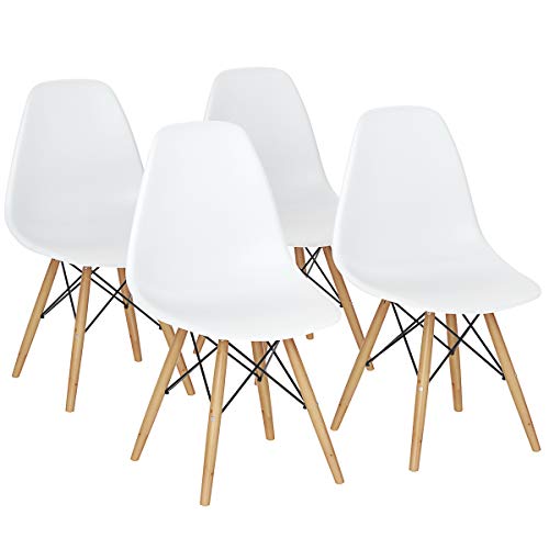 Giantex Dining Chairs Set of 4 White, Pre Assembled Mid Century Modern Dining Chairs with Wood Legs, Armless Kitchen Chairs, Plastic Side Chair for Dining Room, Kitchen, Living Room