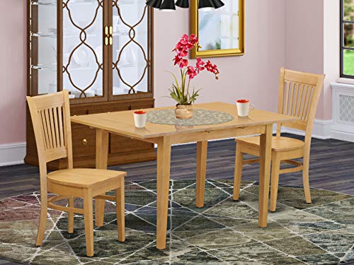 East West Furniture NOVA3-OAK-W 3 Piece Kitchen Table Set for Small Spaces Contains a Rectangle Dining Table with Butterfly Leaf and 2 Dining Room Chairs, 32×54 Inch, Oak