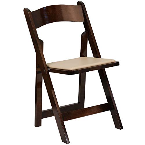 Flash Furniture 4 Pack HERCULES Series Fruitwood Wood Folding Chair with Vinyl Padded Seat