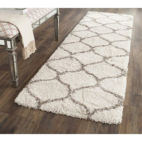 SAFAVIEH Hudson Shag Collection 2’3″ x 10′ Ivory/Grey SGH280A Moroccan Ogee Trellis Non-Shedding Living Room Bedroom Dining Room Entryway Plush 2-inch Thick Runner Rug