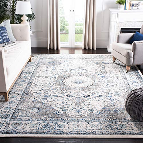 SAFAVIEH Evoke Collection 8′ x 10′ Ivory/Grey EVK220D Shabby Chic Oriental Medallion Non-Shedding Living Room Bedroom Dining Home Office Area Rug