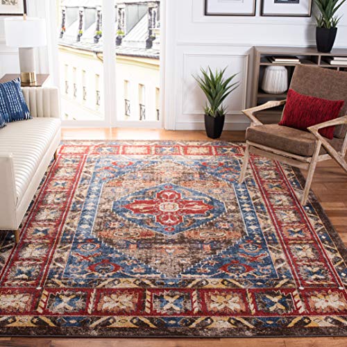 SAFAVIEH Bijar Collection 5’3″ x 7’6″ Brown / Royal BIJ621C Traditional Oriental Distressed Non-Shedding Living Room Bedroom Dining Home Office Area Rug
