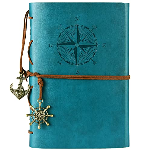 MALEDEN Leather Writing Journal Notebook, Classic Spiral Bound Notebook Refillable Diary Sketchbook Gifts with Unlined Travel Journals to Write in for Girls and Boys (Sky Blue)