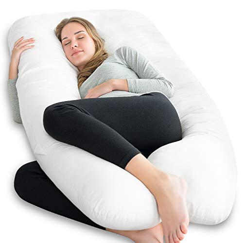 Meiz Premium U Shape Comfortable Pregnancy Pillow Maternity Pillow for Side Sleeping for Growing Tummy Support,Plus 100% Cotton Zipper Removable Cover(White)