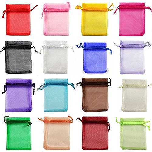 yueton 100 Pieces Assorted Color Organza Drawstring Pouches Candy Jewelry Party Wedding Favor Present Bags 3-1/2W 4-1/2L Inch
