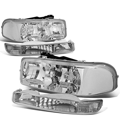 Auto Dynasty 4PCS Factory Style Headlights Assembly and Bumper Lamps Compatible with GMC Sierra Yukon 1500 2500 3500 GMT800 99-07, Driver and Passenger Side, Chrome Housing Clear Corner