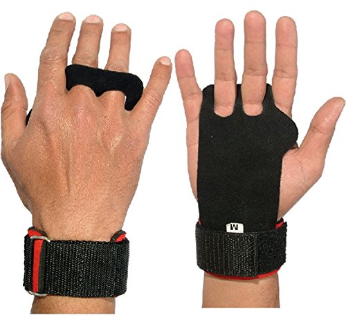Pull-up Hand Grips with Wrist Wrap Protection for Cross-Training, Gymnastics, Fitness, Exercise, Skills and Drills, WODs, 100% (Red, Medium Size)