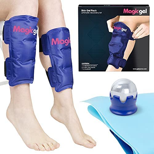 Shin Splint Relief: Hot & Cold Packs, Cryoball & Stretch Bands for Shin Splints | Hot & Cold Therapy for Leg Pain Relief | by Magic Gel