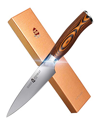 TUO Paring Knife – Peeling Knife – High Carbon German Stainless Steel – Rust Resistant Kitchen Cutlery – Luxurious Gift Box Included – 4 inch – Fiery Phoenix Series