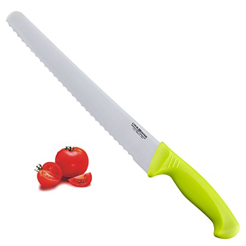 Cook N Home 10-Inch Wavy Serrated Stainless Steel Bread Slicer Knife, Green