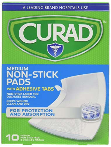 Curad Non-Stick Pads with Adhesive Tabs â€“ 3â€³ x 4â€³ in, 10 Each (Pack of 2)