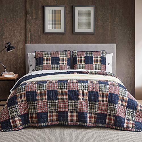 Eddie Bauer – King Quilt Set, Cotton Reversible Bedding with Matching Shams, Lightweight Home Decor for All Seasons (Madrona Navy/Red, King)