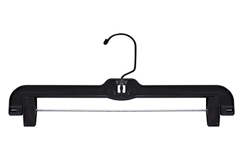 NAHANCO 2600PCBHHU Plastic Skirt/Pant Hanger with Black Metal Hook and Plastic Pinch Clips, Heavy Weight, 14″, Black (Pack of 25)