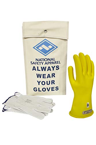 National Safety Apparel Class 00 Yellow Rubber Voltage Insulating Glove Kit with Leather Protectors, Max. Use Voltage 500V AC/ 750V DC (KITGC0010Y)