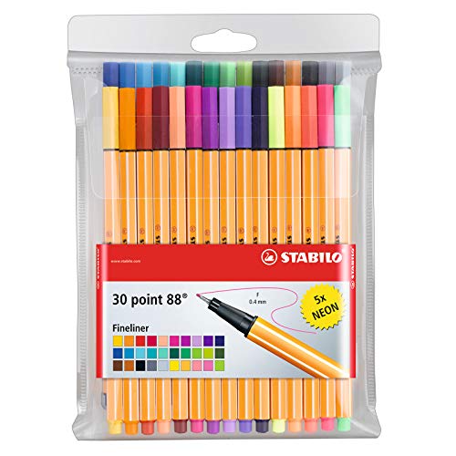 STABILO Point 88 Fineliner Pens, 0.4 mm – 30-Color Set