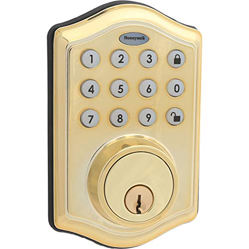 Honeywell Safes & Door Locks – 8712009 Electronic Entry Deadbolt with Keypad, Polished Brass, 2.9 x 2 x 6.2 inches