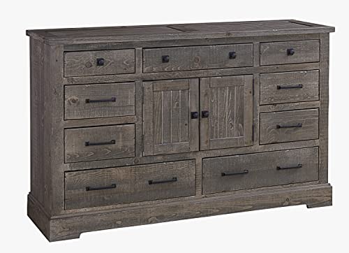 Progressive Furniture Meadow Door Dresser, 66″ x 18″ x 40″, Weathered Gray