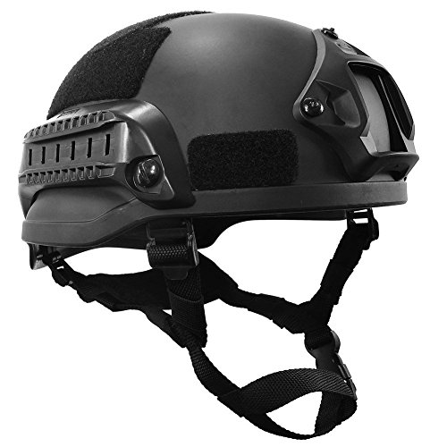 H World Shopping MICH 2002 Combat Protective Helmet with Side Rail & NVG Mount Black for Airsoft Tactical Military Paintball Hunting