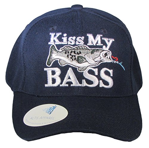 Altis Apparel KISS My BASS Fishing Baseball Cap Hat (Navy Blue)