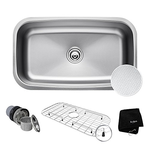 Kraus KBU14E Outlast MicroShield Scratch-Resist Stainless Steel Undermount Single Bowl Sink, 31.5″ 16 Gauge, Premier Series