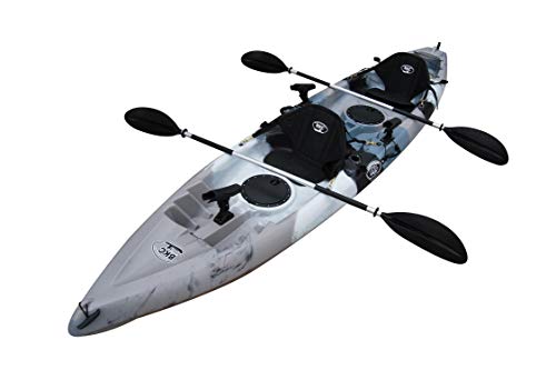 BKC UH-TK181 12-foot 5-inch Sit On Top Tandem 2 Person Fishing Kayak with Paddles, Seats, and 7 Fishing Rod Holders included, GreyCamo
