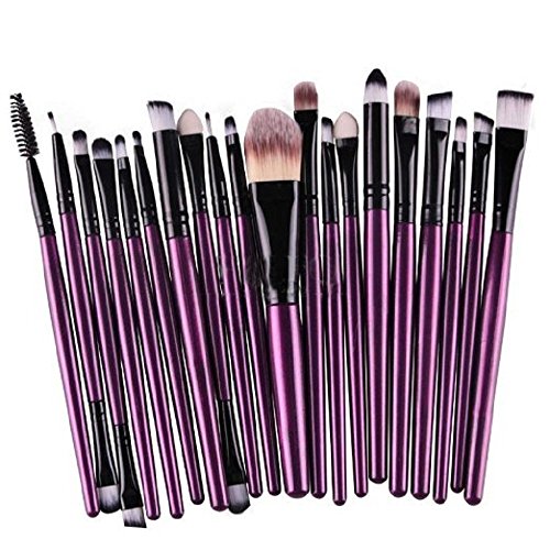 KOLIGHT® 20 Pcs Pro Makeup Set Powder Foundation Eyeshadow Eyeliner Lip Cosmetic Brushes (Black+Purple)